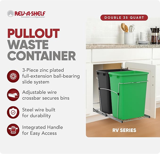 Rev-A-Shelf RV-18KD-1918C-S Double Pullout Trash Can - Image 2