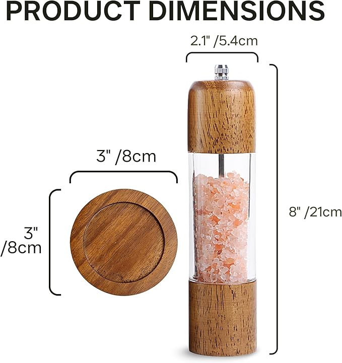Wood Salt and Pepper Grinder, Salt Grinder and Pepper Mill, Oak Wood Shakers - Image 3