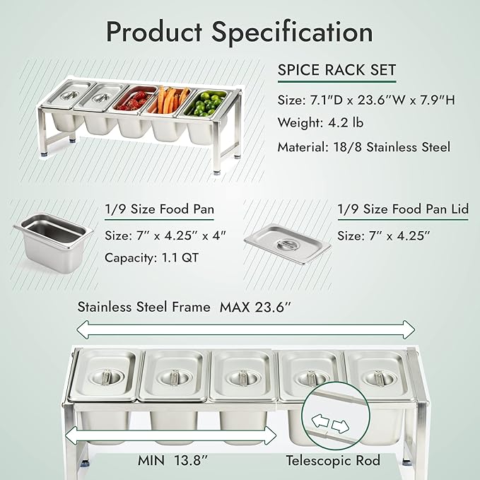CURTA Expandable 18/8 Stainless Steel Spice Rack Set, NSF Certified, 1-Tier - Image 5
