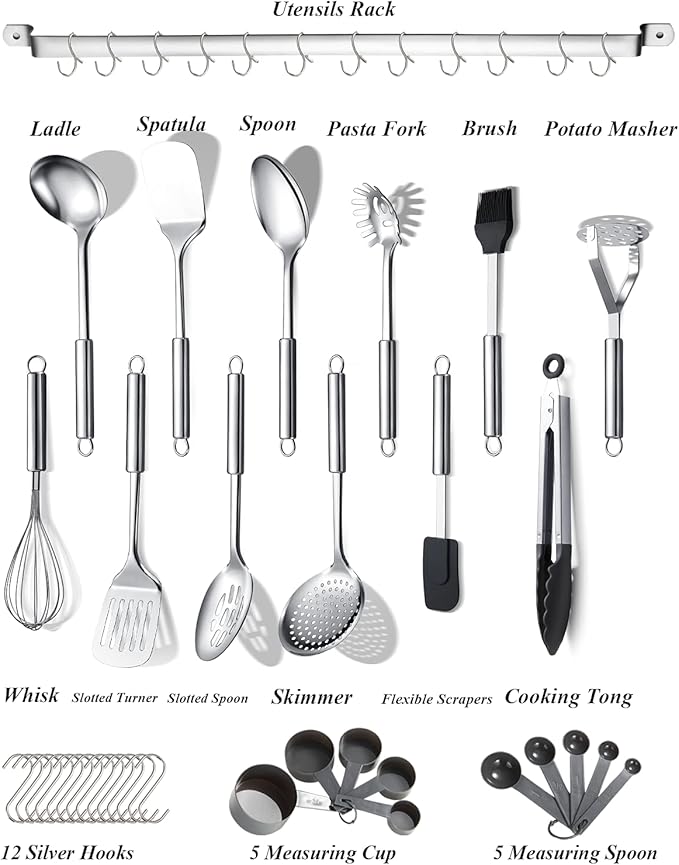 Berglander Kitchen Utensils Set 38 Pieces, Stainless Steel Cooking Utensils Set - Image 2