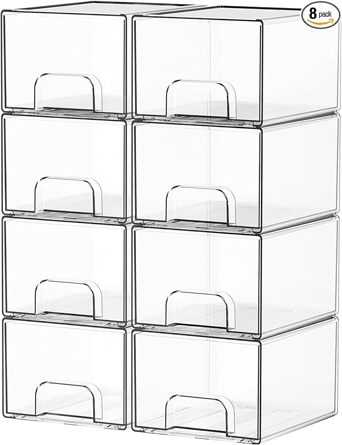 Yieach 8 Pack Small Stackable Storage Bins, Medicine Cabinet Organizer by Yieach