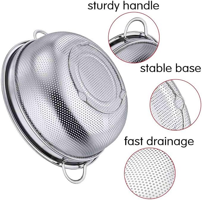 TeamFar Colander, 3qt Colander Strainer Stainless Steel, Solid Handle & - Image 4