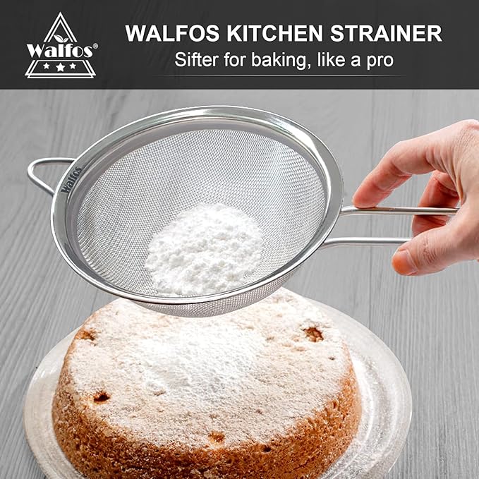 Walfos Extra Fine Mesh Strainer Set of 4-9.35", Stainless Steel 30 Mesh Sieve - Image 7