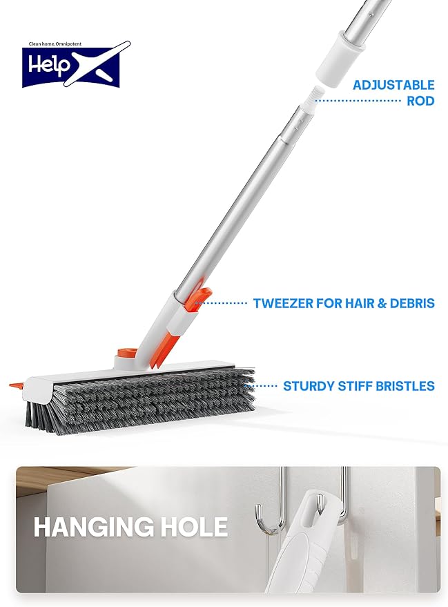 Floor Scrub Brush with Long Handle, 3 in 1 Scrape and Heavy-Duty Stiff Bristle - Image 5