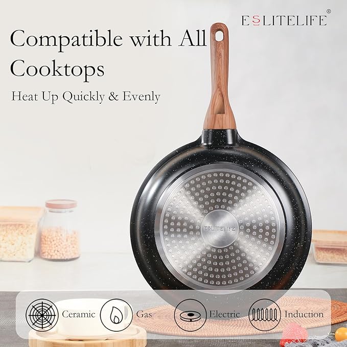 ESLITE LIFE Nonstick Ceramic Frying Pans Skillets Set, Non-Toxic Egg Omelette - Image 4