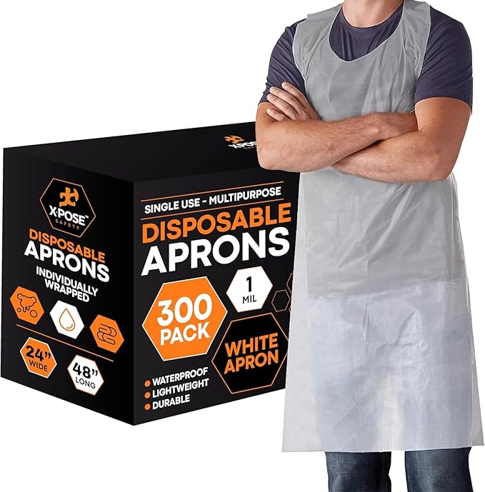 Xpose Safety 300 White Plastic Disposable Aprons by XposeSafety