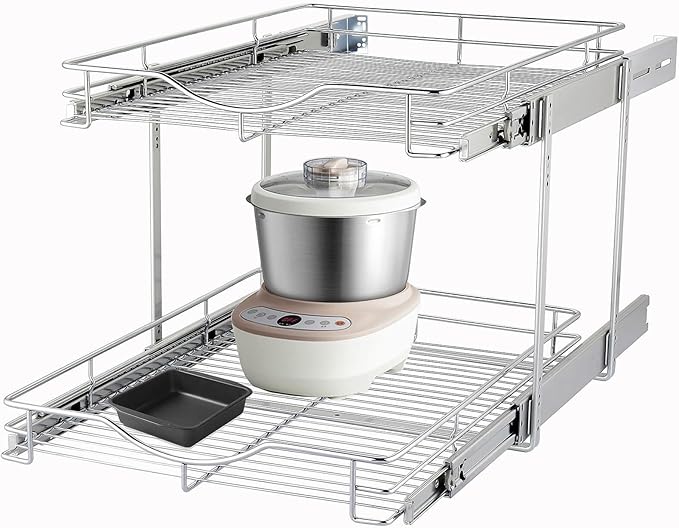 DINDON 2 Tier Pull Out Cabinet Organizer Heavy-Duty Metal Sliding Drawer Shelf by DINDON