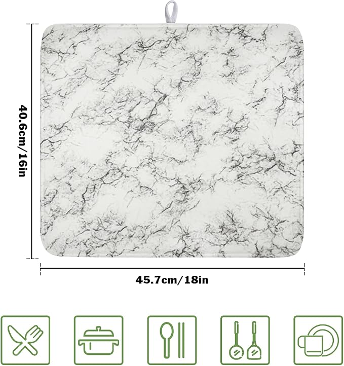 White Grey Marble Dish Drying Mat - Image 2