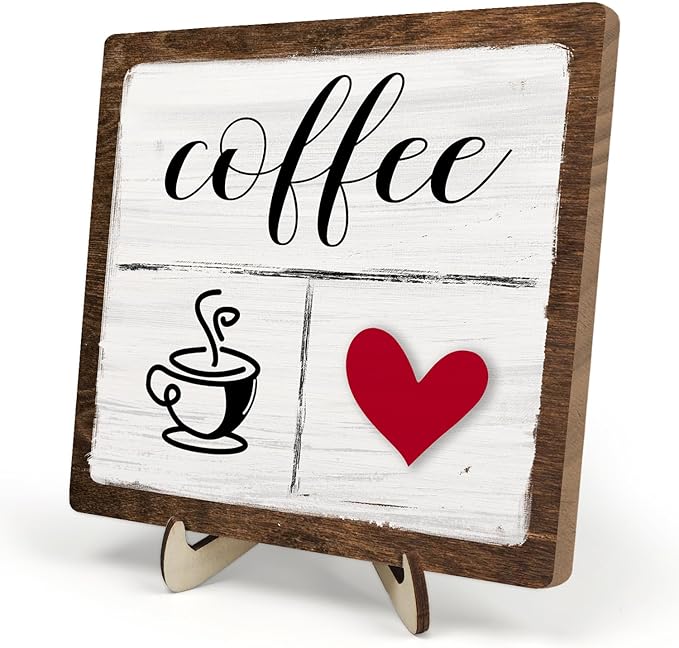 Vintage Coffee Bar Decor Sign, Rustic Wooden Plaque by DMADNF