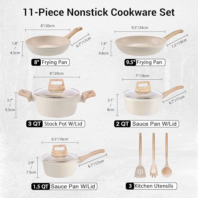 M MELENTA Pots and Pans Set Non Stick, Non Toxic Induction Kitchen Cookware Sets - Image 2