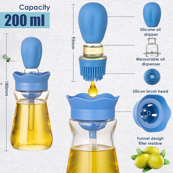 Oil Dispenser with Brush-2Pack 7oz/200ML 2 IN 1 Glass Cooking Oil Dispenser - Image 2