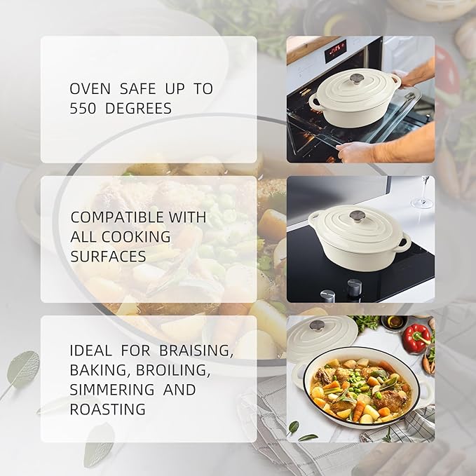 5.5 Quart Oval Enameled Cast Iron Dutch Oven Pot - Image 3