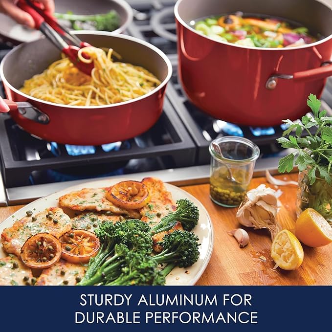 Rachael Ray Cucina Nonstick Cookware Pots and Pans Set, 12 Piece, Cranberry Red - Image 3