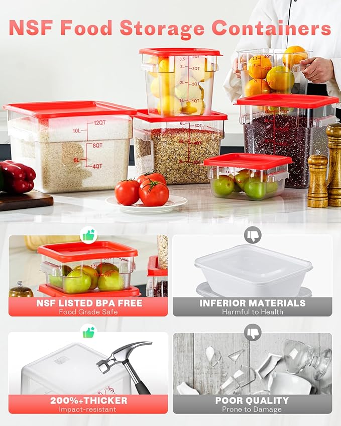 2QT NSF Food Storage Containers: 8 PCS Commercial Clear Square Food Storage - Image 2