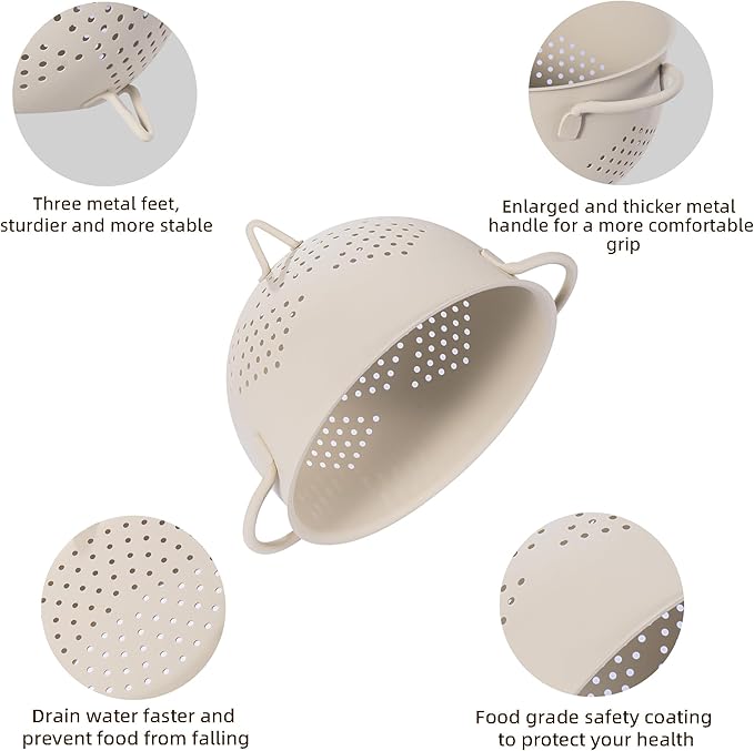 Metal Colander 5 Quart Powder Coated Self-draining Metal Strainer - Image 5