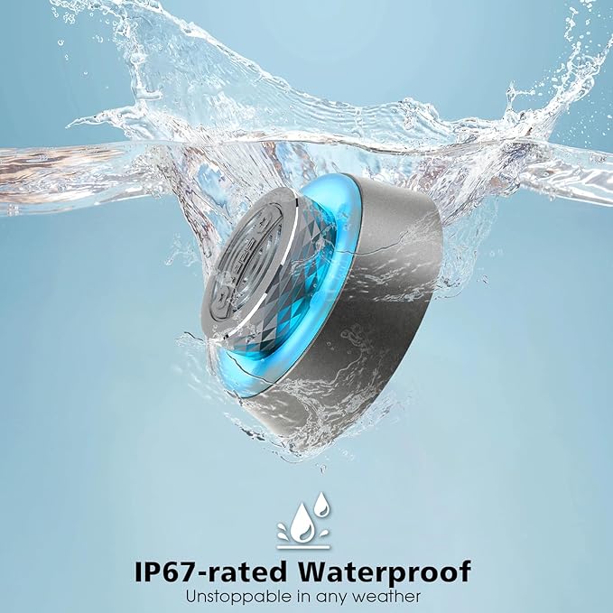 %EF%BC%B7elcometoOKJEW Okjew Bluetooth Shower Speaker, IP67 Waterproof Wireless Speaker with Colorful LED Lights, True Wireless 3D Stereo Sound, Portable Outdoor Speakers for Beach, Pool, Kayak, Travel, and Home Use (Blue)