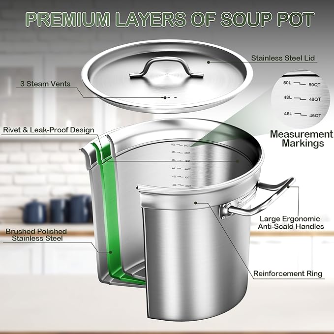 Stainless Steel Stock Pot, 50 QT Large Stock Pot - Image 3