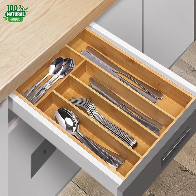 guiogc Kitchen Bamboo Silverware Drawer Organizer，Silverware Organizer and - Image 7
