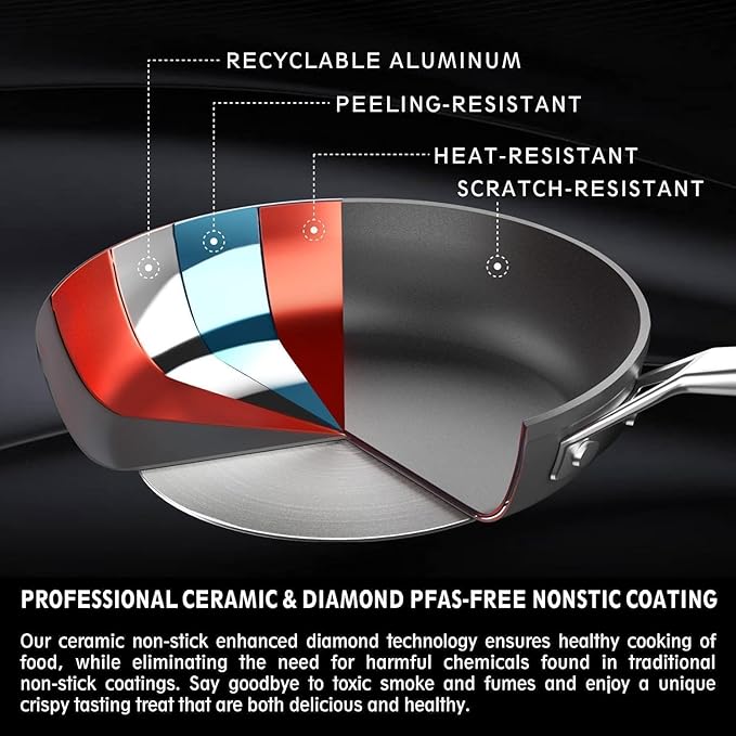MsMk Nonstick Frying Pan, 12 1/2 Inch Titanium and Ceramic Nonstick Large - Image 2