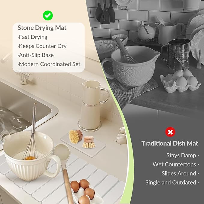 Large Stone Dish Drying Mat for Kitchen Counter, Foldable Fast-Drying - Image 5