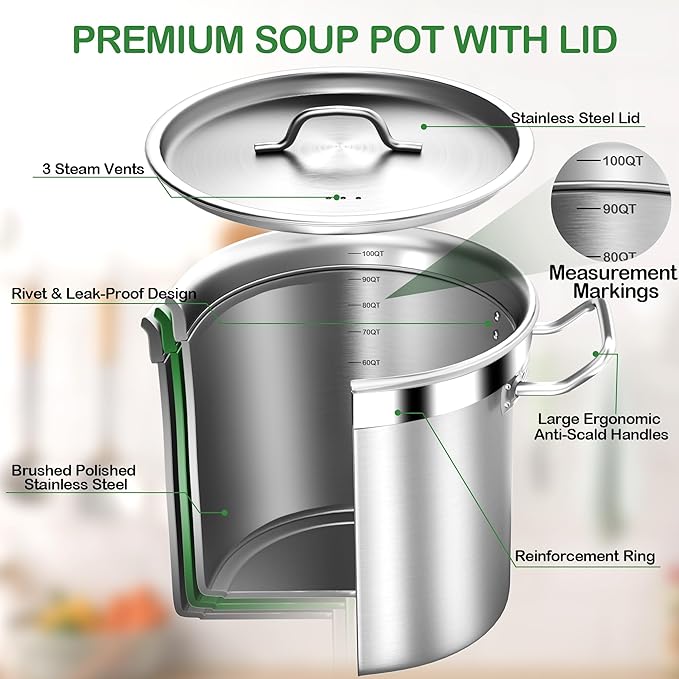 STOCKPOT Extra Large Stock Pot 100 Quart – Professional Stainless Steel Stockpot - Image 4