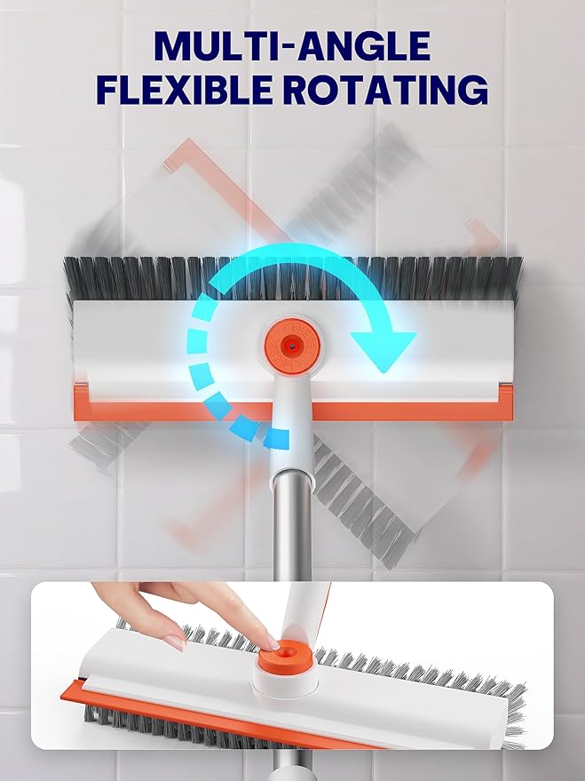 Floor Scrub Brush with Long Handle, 3 in 1 Scrape and Heavy-Duty Stiff Bristle - Image 2