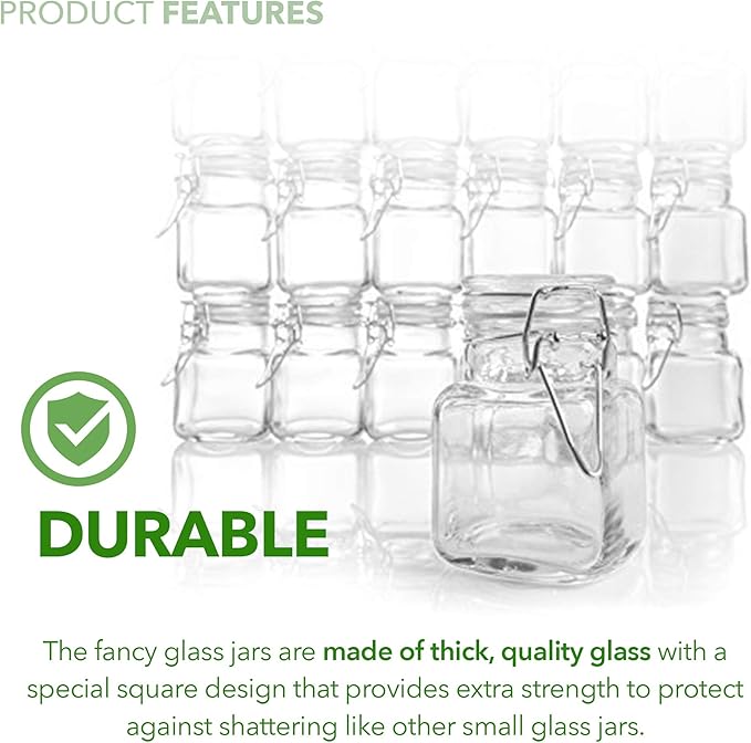 Small Square Glass Jars with Airtight Round Lids, Empty Spice Containers with - Image 4