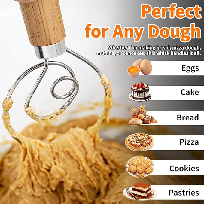 Polly Online Dough Whisk, Wooden Handle Danish Sourdough Whisk - Image 6