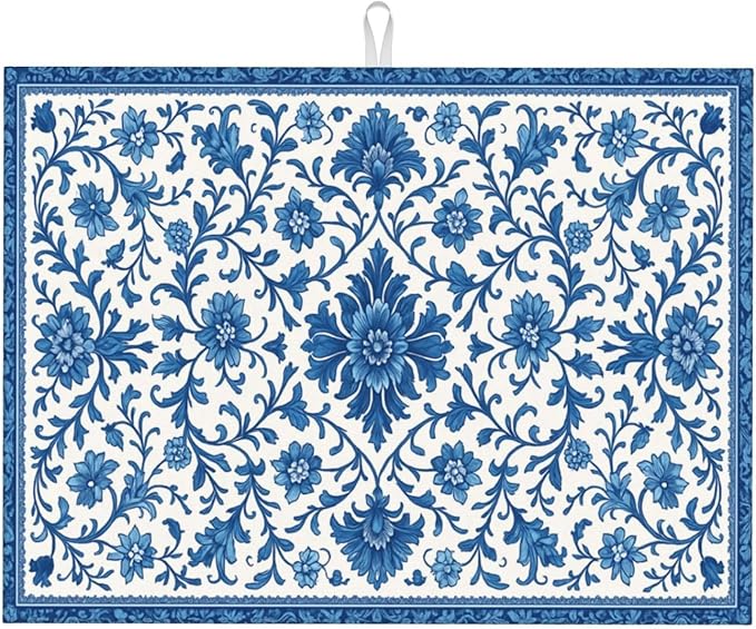 Blue and White Pattern Dish Drying Mats by Unknown