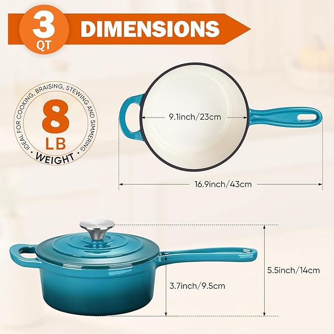 Homikit 3 Quart Saucepan with Lid, Enameled Cast Iron Saucepan - Image 2