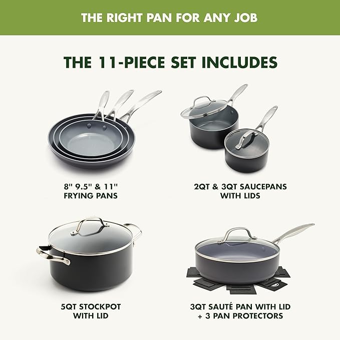 GreenPan Valencia Pro Ceramic Nonstick 11 Piece Cookware Set, Hard Anodized - Image 4