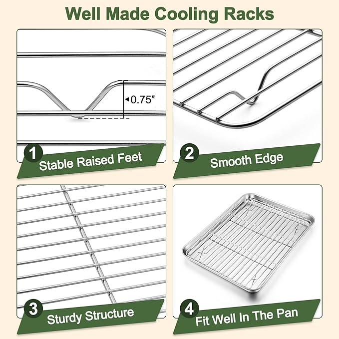 TeamFar Baking Sheet with Rack Set, 16/12.5/10.5 Inch Stainless Steel Cookie - Image 4