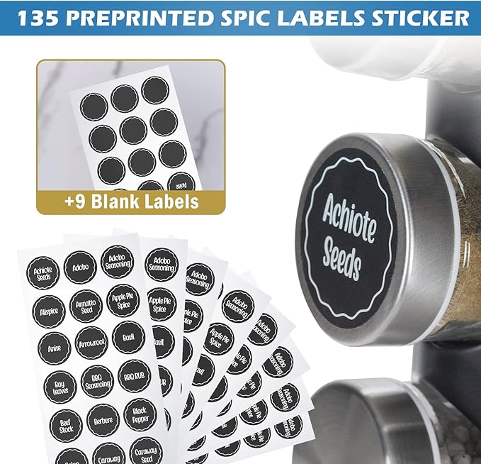 Tianifa Black Countertop Revolving Spice Rack, Empty 20-Jars Rotating Spice - Image 4