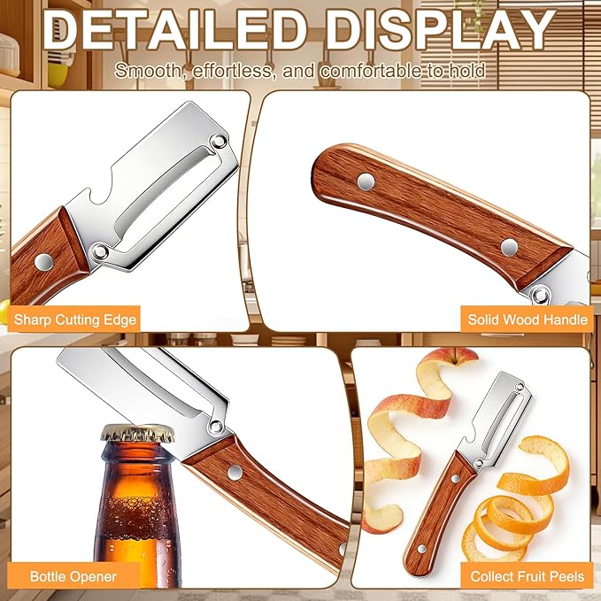 Premium Vegetable Peeler with Wooden Handle and Bottle Opener - Image 3
