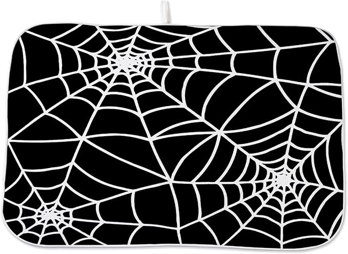 Halloween Spiderweb Dish Drying Mat 18 x 24 inch Halloween Scary Themed Black by AEIOAE