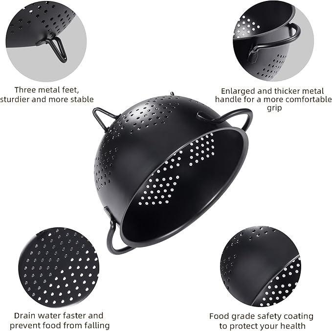Metal Colander 5 Quart Powder Coated Self-draining Metal Strainer - Image 5