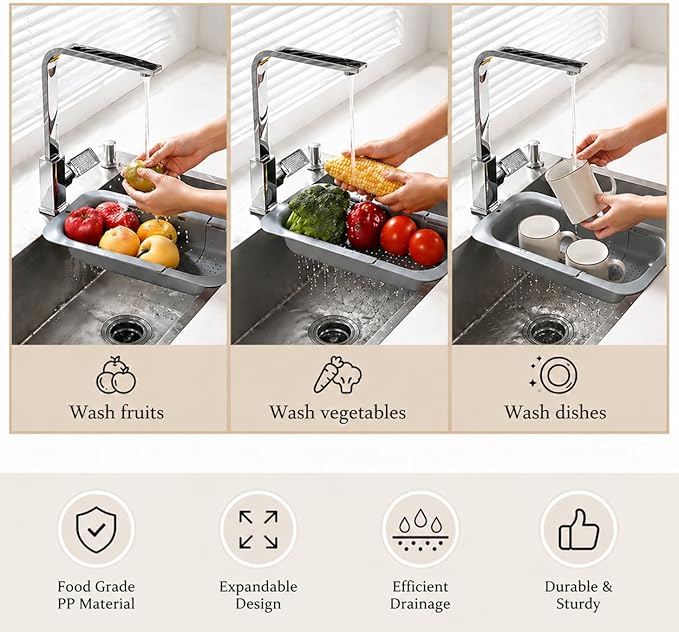 Expandable Over Sink Strainer for Kitchen Sink, Adjustable Sink Colander Basket - Image 4