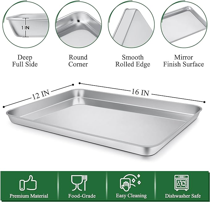 P&P CHEF 16 Inch Baking Sheet and Rack Set, Stainless Steel Cookie Sheets Oven - Image 2