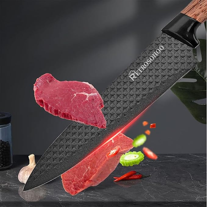 Kitchen Knife Set, Retrosohoo 6-Pieces Khaki Sharp Knife Block Set - Image 4