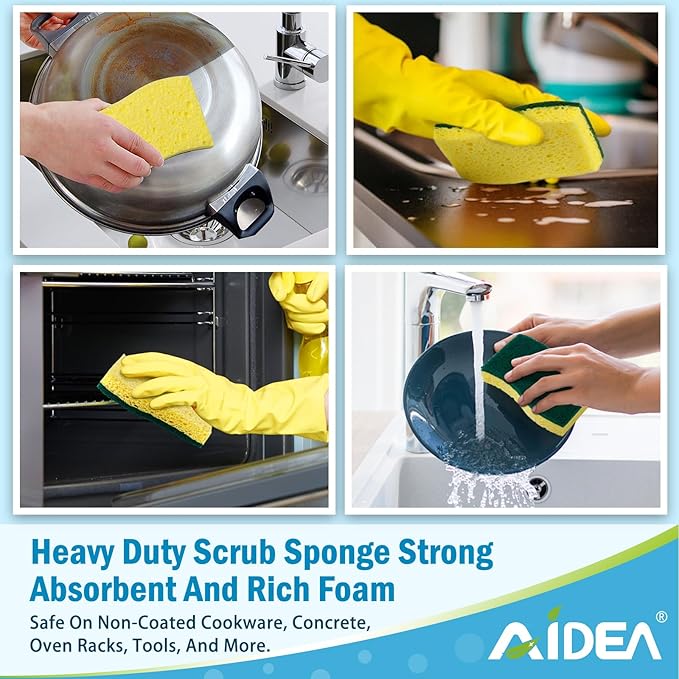 Aidema Cookware AIDEA Sponges Kitchen, Heavy Duty Scrub Sponge-24Count, Sponges for Di ...