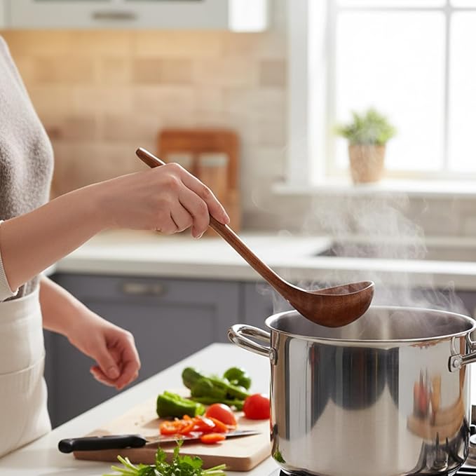 Wooden Ladle for Soup, Non-Stick Wooden Spoon Set, 3 Size Wood Ladle Spoon - Image 3