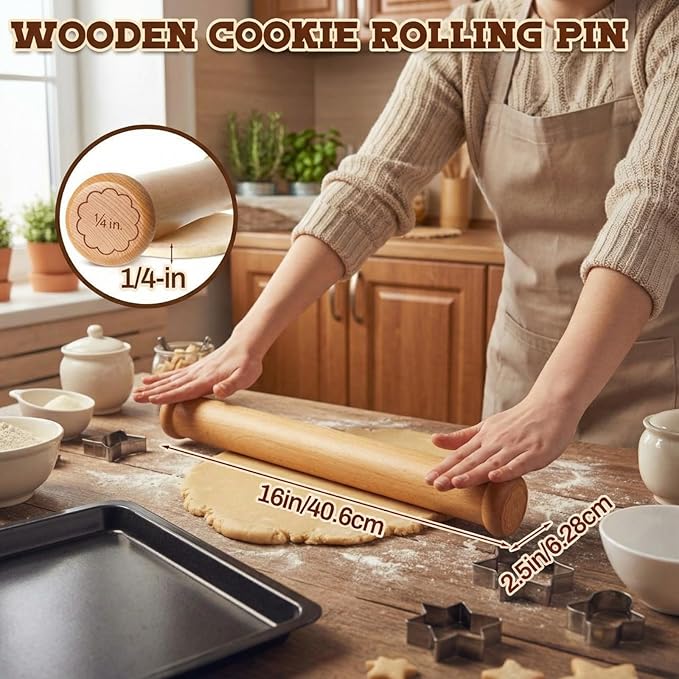 Chengu Wooden Cookie Rolling Pin 1/4-in. Fixed Depth Rolling Pins - Image 2