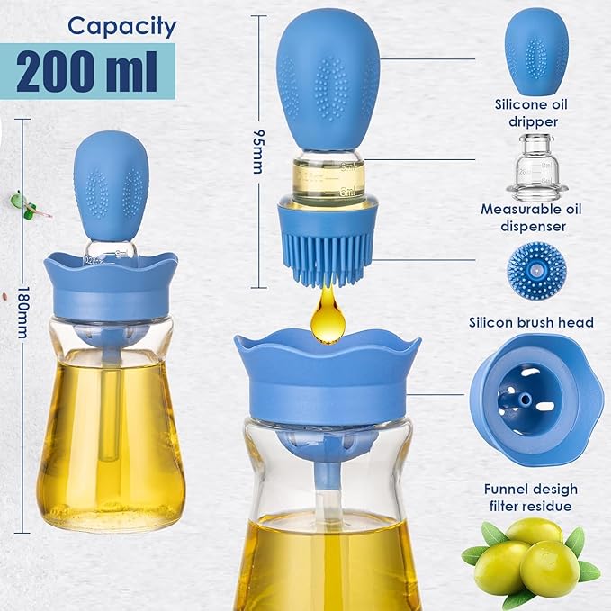 Oil Dispenser Bottle with Silicone Brush, 3 Pack 180ML 2 in 1 Silicone Dropper - Image 3