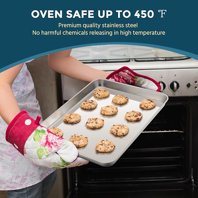 E-far Stainless Steel Baking Sheet Set of 3, 12.4”/10.5” /9.4” Cookie Sheet - Image 3