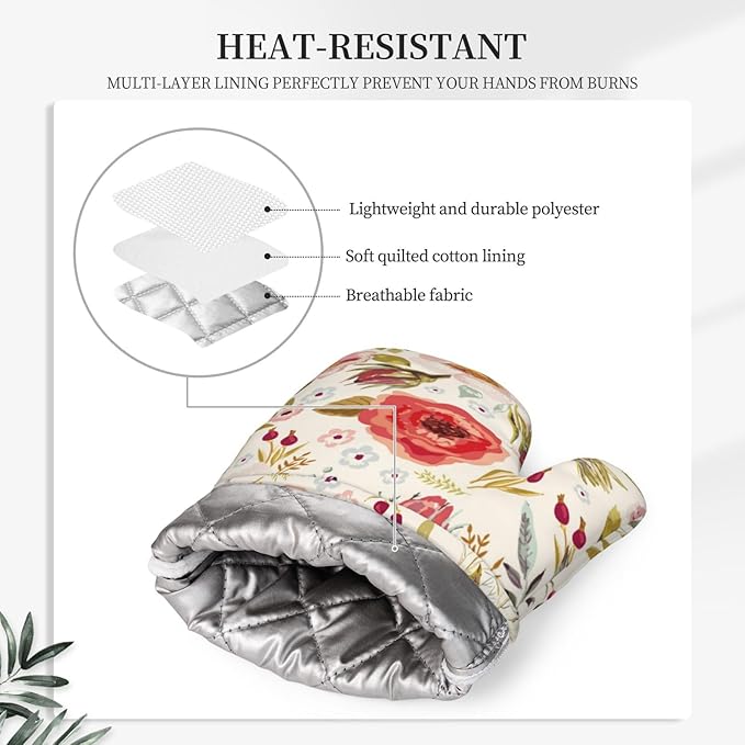 Wildflowers Floral Oven Mitts Pot Holders Set Silicone Heat Resistant Botanical - Image 4
