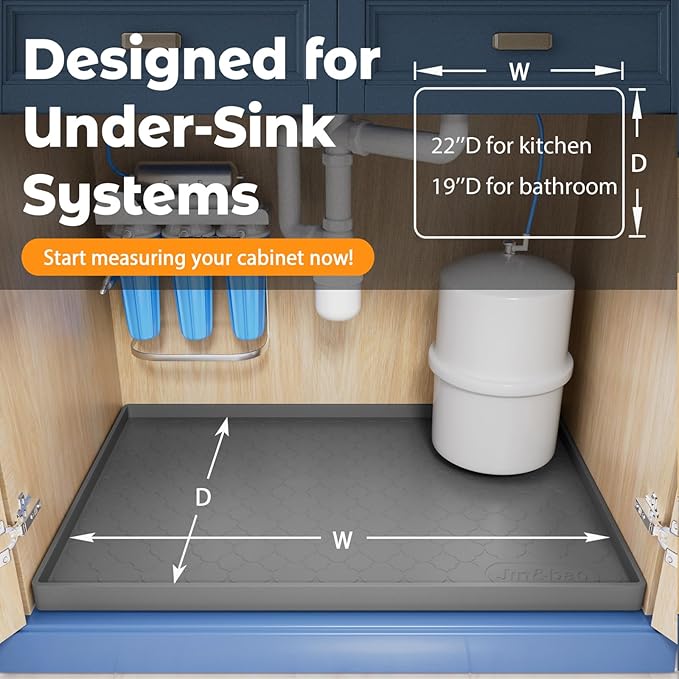 Jin&Bao Waterproof Under Sink Mat 34" x 22", Thick Silicone Mat Cabinet - Image 6