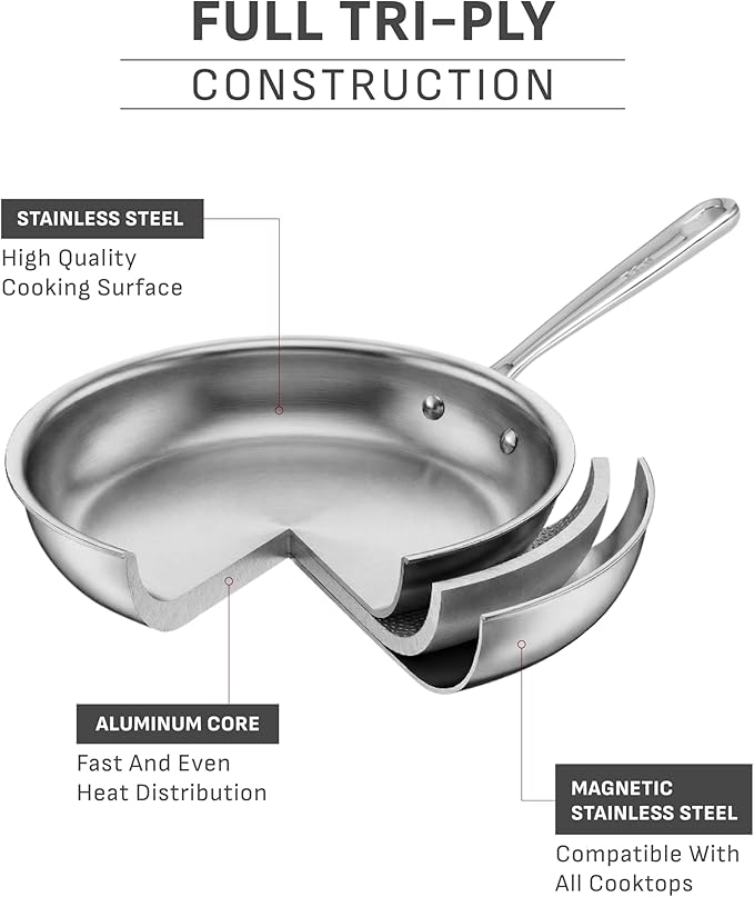 T-Fal Pro Tri-Ply Stainless Steel Fry Pan 10 Inch Induction Cookware, Oven Safe - Image 2