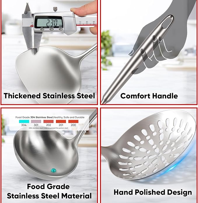 Newness 10 Pcs Cooking Utensils Set, 304 Stainless Steel Kitchen Utensils Set - Image 5