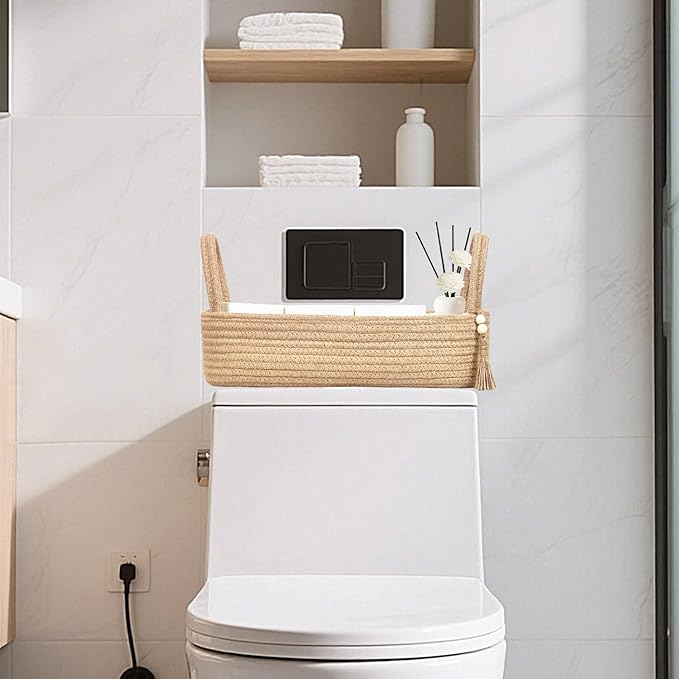 ABenkle XL Small Storage Basket, Jute Rope Woven Toilet Paper Tray Organizer - Image 4