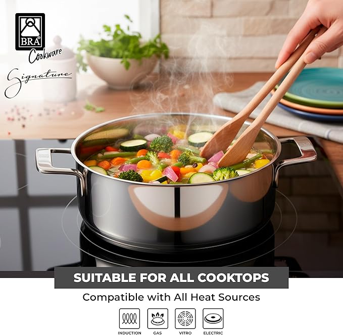 BRA COOKWARE Signature Stainless Steel Stock Pot w/Glass Lid | 9.5 Inch 4 Quart - Image 4